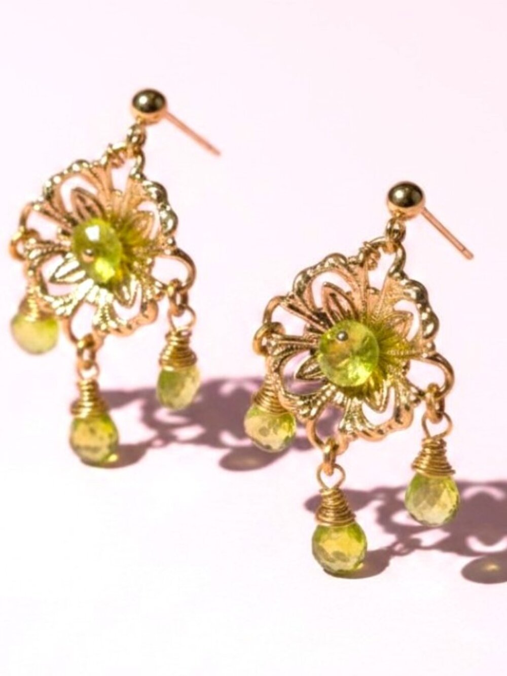 Fun Peridot Statement earrings in 14k Gold Filled Wire